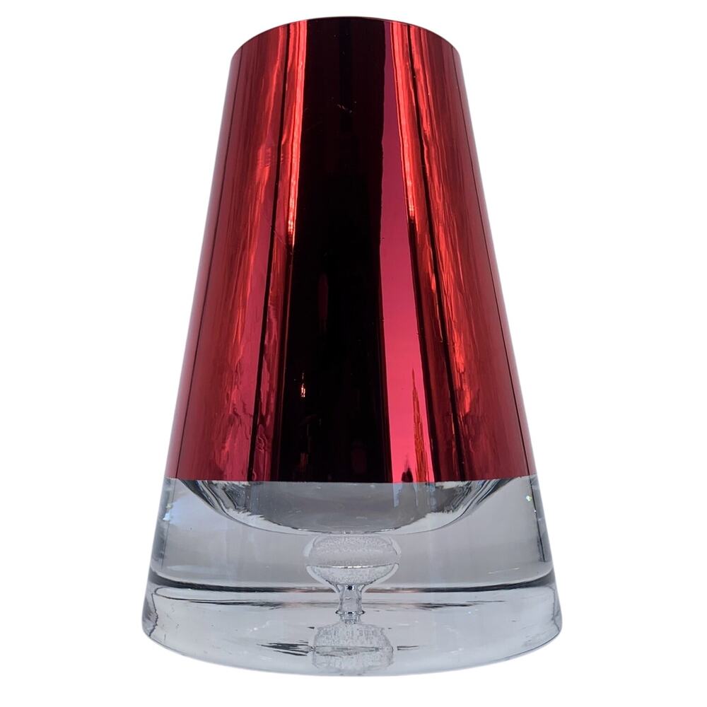 Vintage Red Art Glass Vase Suspended Bubble Base Heavy MCM Polish Style 7.25”